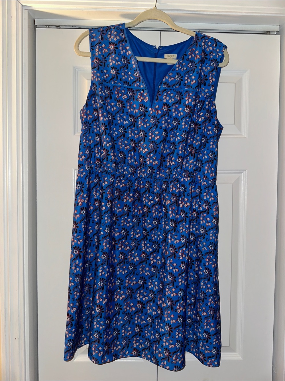 JCrew Royal Blue Floral V‑Neck Midi Dress